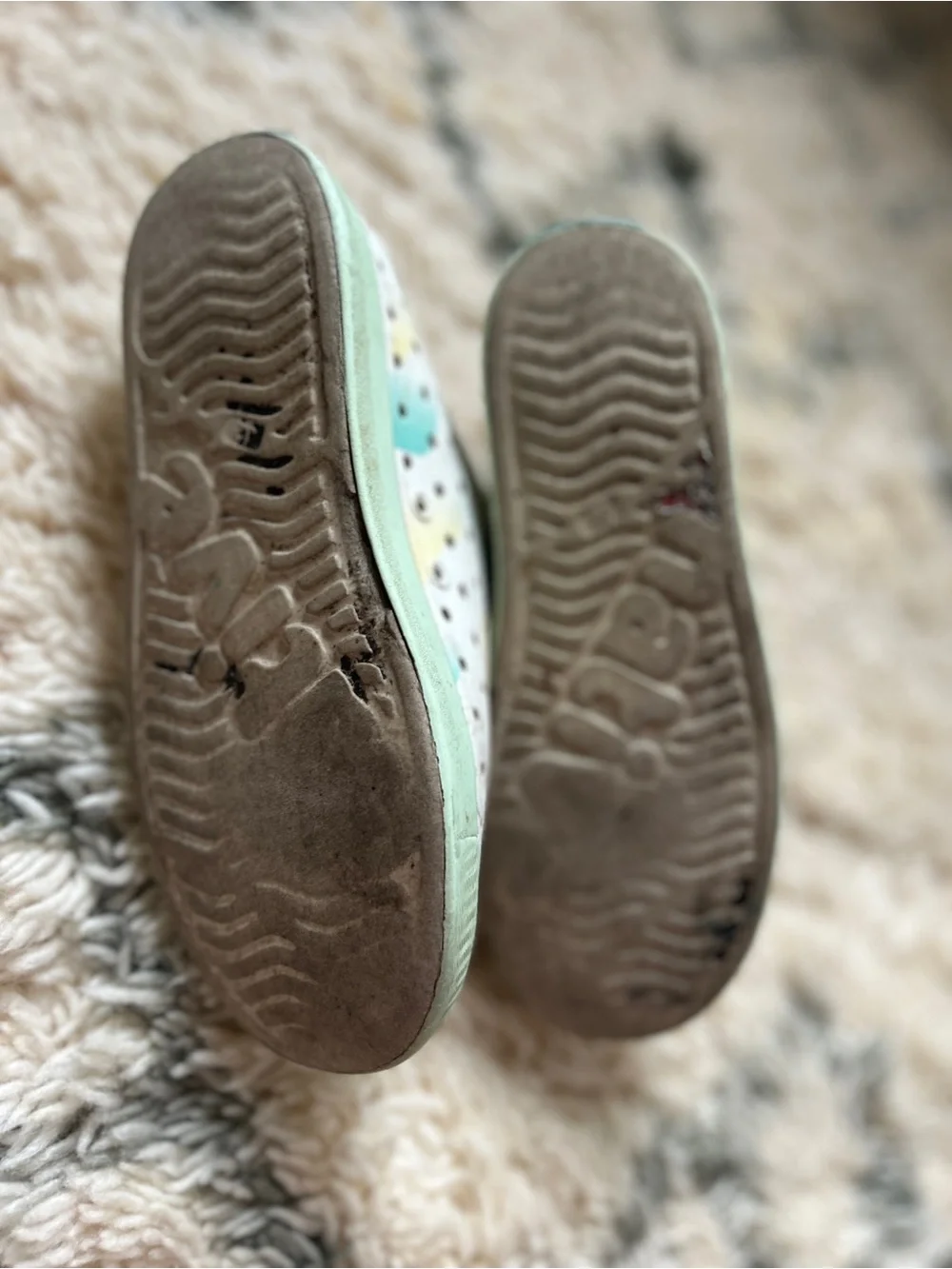 Native Kids Water Shoes in White with Mint Green and Yellow Accents